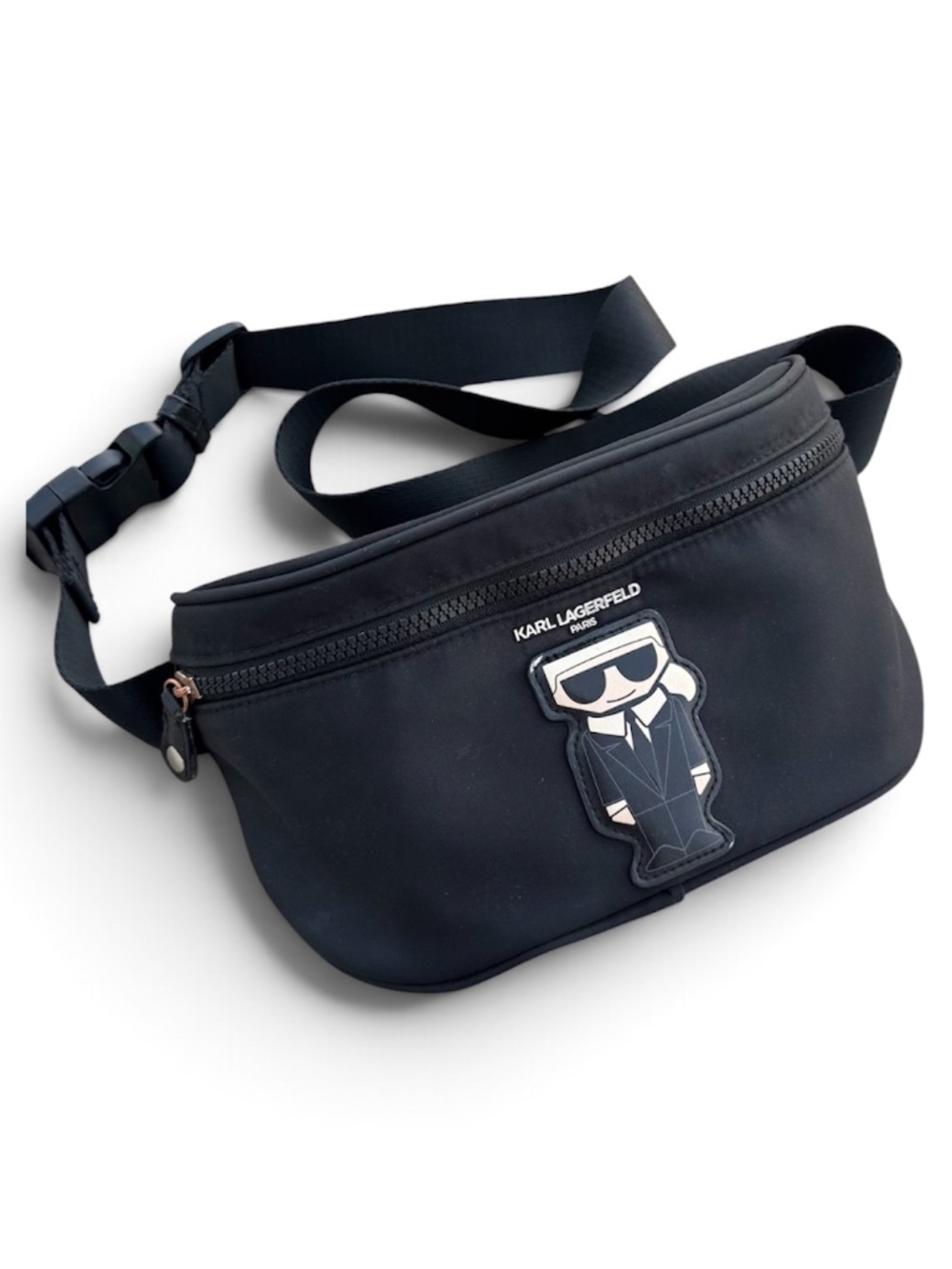 Karl Lagerfeld Black Belt Bag with Karl Character Patch